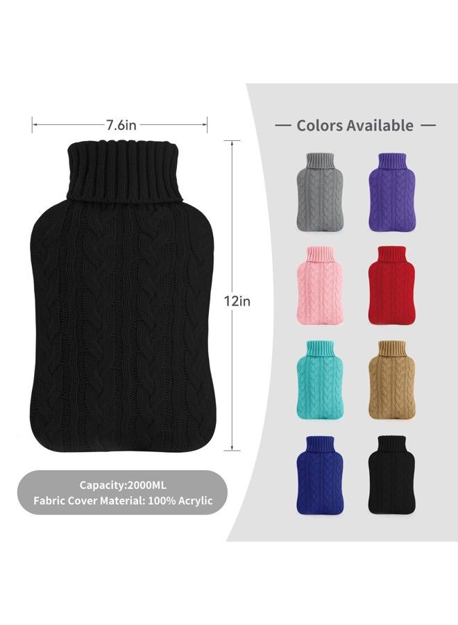 samply Transparent Hot Water Bottle- 2 Liter Water Bag with Knitted Cover, Black - Image 3