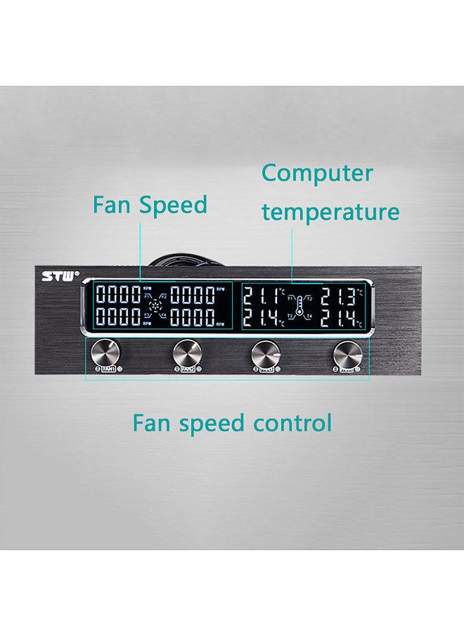 Sunshine-tipway - STW Multi-Function PC CPU 4 Channel Fan Controller Speed Control Adjuster LCD Cooling Front Panel - Image 1