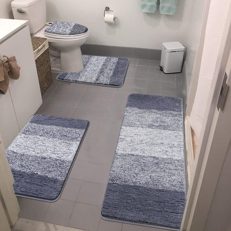 Bsmathom Bathroom Rugs Sets 4 Piece with Toilet Lid CoverNonSlip Microfiber Shaggy Absorbent Bath Rugs with UShaped Toilet Rug Machine Washable Grey