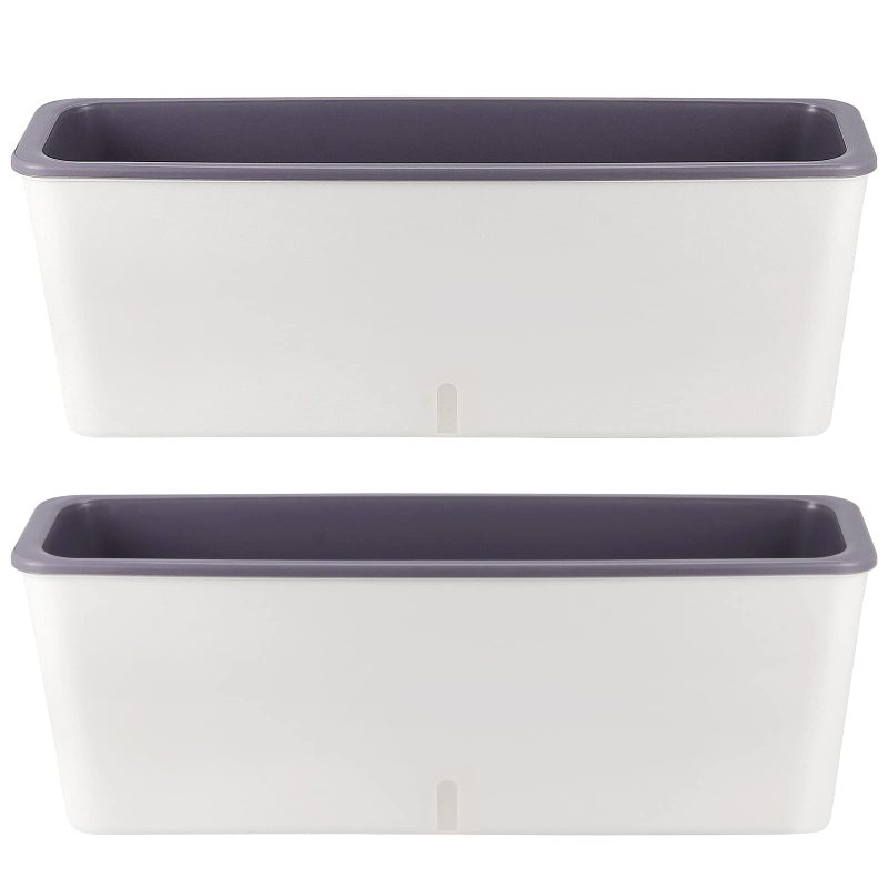 SINJEUN 2 Pack Rectangular Self Watering Planter 17 x 6 Inch, Rectangular Self Watering Flower Plant Pots with Drainage Holes, Garden Window Sill Planters Flower Pot for Indoor Outdoor Use - Image 1