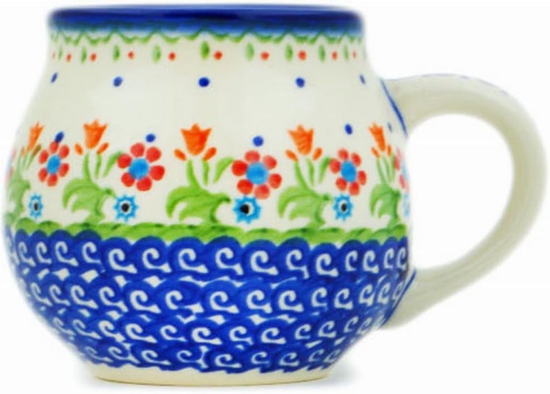 Polmedia Polish Pottery Authentic Polish Pottery Mug 12 oz in Spring Flowers Design Handmade in Bolesawiec Poland by Ceramika Bona  Certificate of Authenticity - Image 1