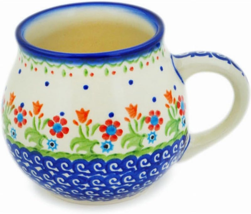 Polmedia Polish Pottery Authentic Polish Pottery Mug 12 oz in Spring Flowers Design Handmade in Bolesawiec Poland by Ceramika Bona  Certificate of Authenticity - Image 2