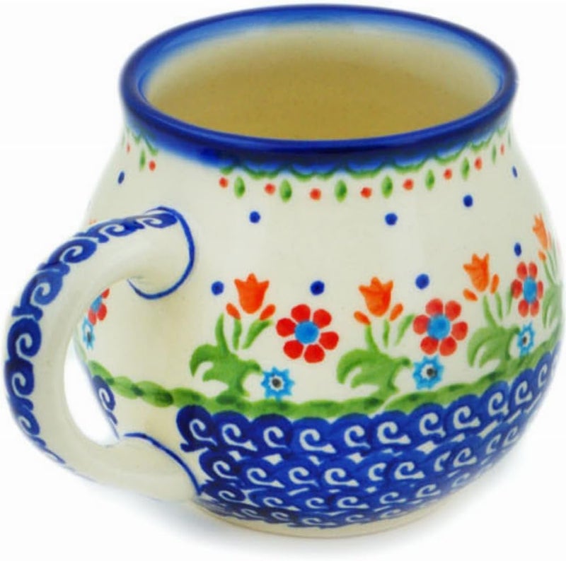 Polmedia Polish Pottery Authentic Polish Pottery Mug 12 oz in Spring Flowers Design Handmade in Bolesawiec Poland by Ceramika Bona  Certificate of Authenticity - Image 3