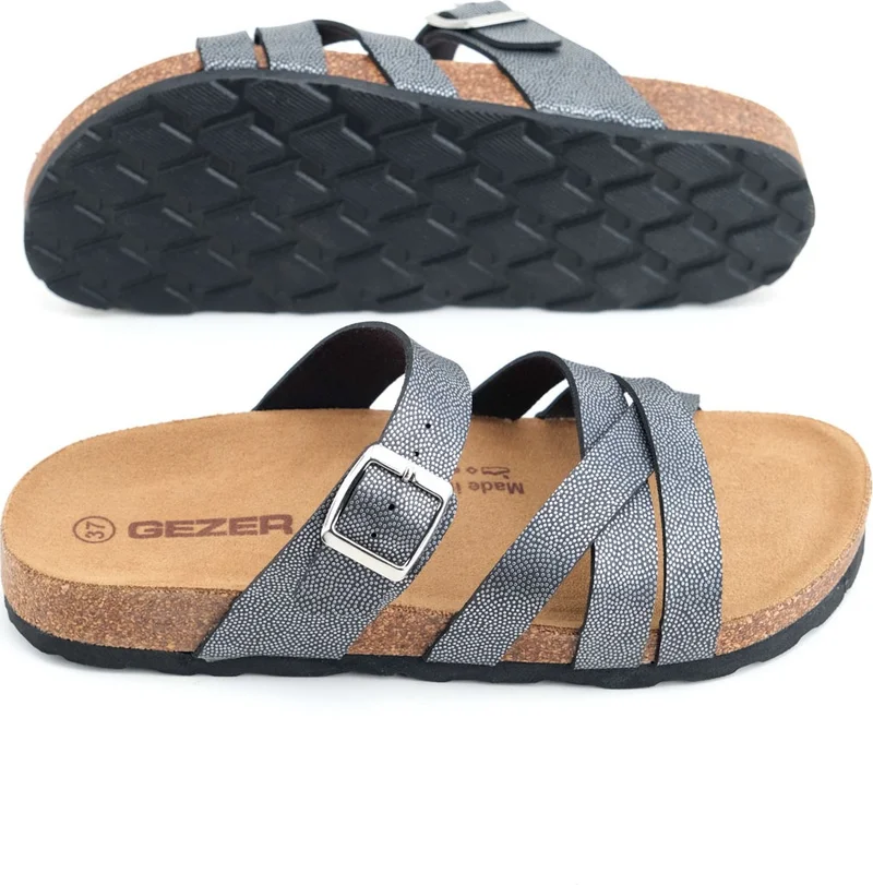 جيزر Women's Summer Faux Leather Single Buckle Adjustable Cork Sole Daily Slippers