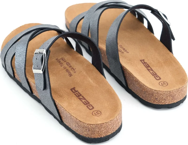 جيزر Women's Summer Faux Leather Single Buckle Adjustable Cork Sole Daily Slippers