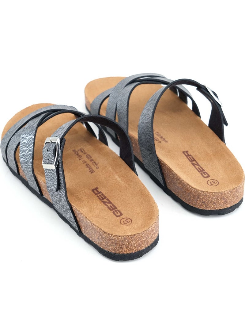 Gezer Women's Summer Faux Leather Single Buckle Adjustable Cork Sole Daily Slippers  - Image 3