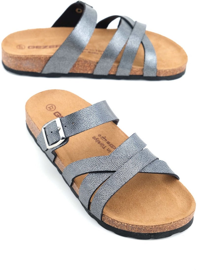 Gezer Women's Summer Faux Leather Single Buckle Adjustable Cork Sole Daily Slippers  - Image 2