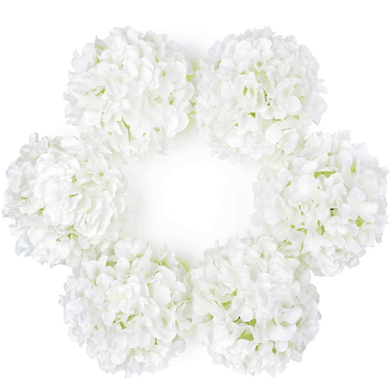 DuHouse Artificial Bigger Silk Hydrangea Flower Heads with Stem Fake White Hydrangea Flowers for Wedding Home Garden Centerpiece Pack of 6 - Image 2