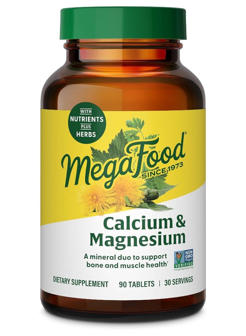 MegaFood Calcium & Magnesium - A mineral duo to Support Bone and Muscle Health, Dietary Supplement 90 Tablets 30 Servings - Image 1