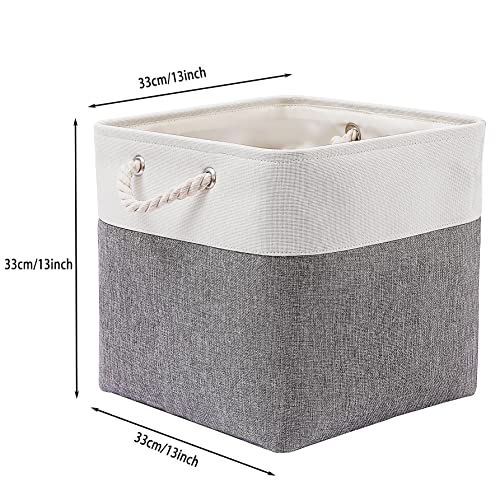 MidmmVick 13 x 13 Inch Cube Storage Bins, 4 Pack Large Collapsible Fabric Storage Bin with Ropes, Foldable Storage Cubes for Home, Office,Closet, Clothes, Toys Organizer (White & Grey) - Image 4
