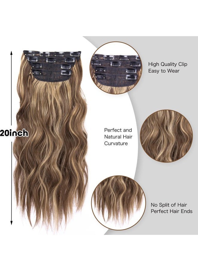 LEEONS 4PCS Clip in Hair Extensions Honey Blonde Mixed Light Brown 20 Inch Long Wavy Synthetic Hair Extensions (4pcs, 20Inch, 22H10#) - Image 4