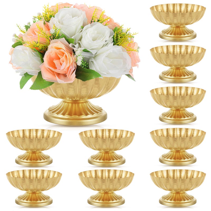 Ninehaoou 10 Pcs Metal Compote Bowl for Centerpiece Flower Holder Small Compote Vase Indoor Outdoor Flowers Fruits Plant for Christmas Wedding Home Party Decoration (Medium,Bright Gold) - Image 1