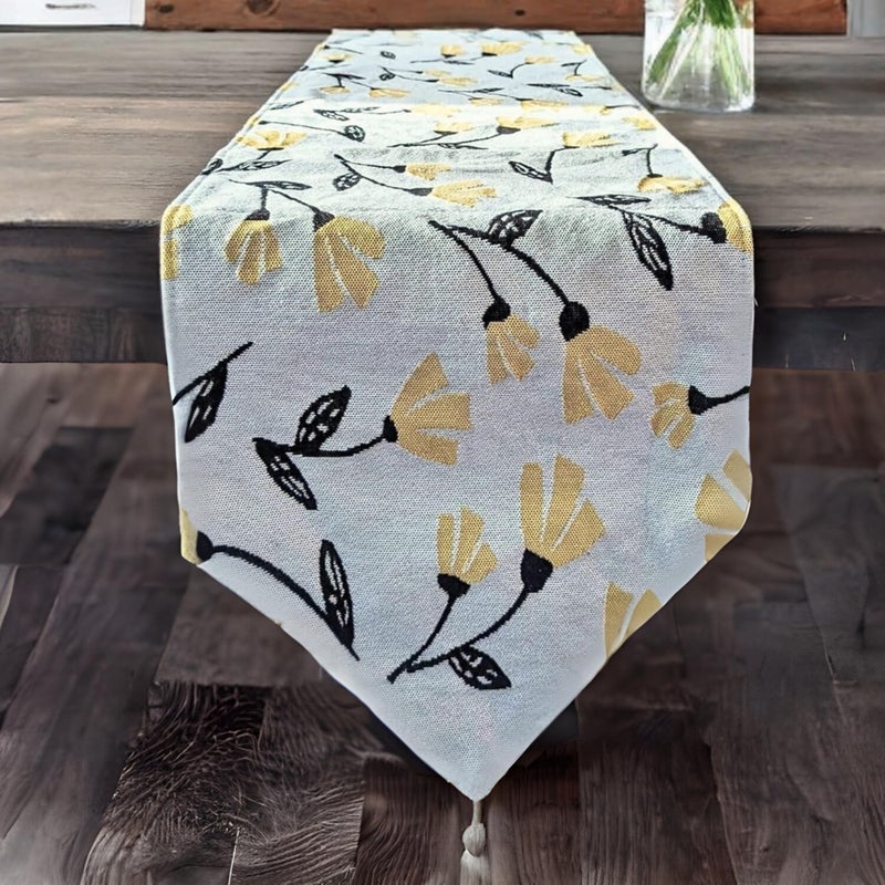 DaDa Bedding Elegant Botanical Floral Tapestry Table Runner  Spring Time Yellow Fleur Golden Orange Garden Flowers Design  Cotton Linen Woven Tea Time Kitchen Dining Mats  13 x 72