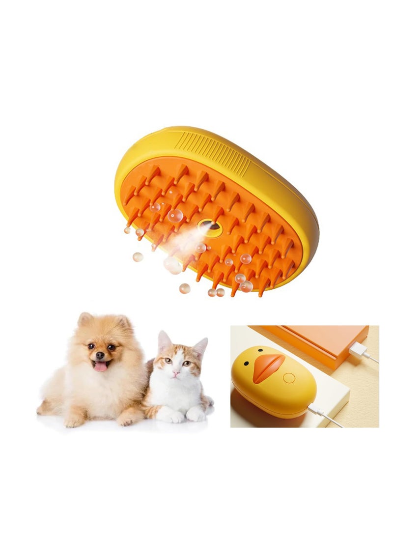 Excefore Cat Steam Brush, 3 In 1 Steamy Cat Brush, Cat Steamer Brush for Massage, Shedding, Spraying Cleaning, Multifunctional Cat Grooming Brush, Pet Hair Removal Tool Comb for Cats and Dogs, Yellow - Image 1