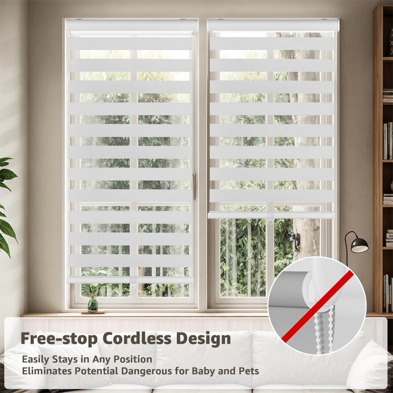 SEEYE Cordless Zebra Blinds for Window, French Door Blinds Free-Stop Roller Window Shades with Valance 18" W x 64" H, 95% Blackout Window Treatment Sheer Blinds & Shades Easy to Install, White - Image 5
