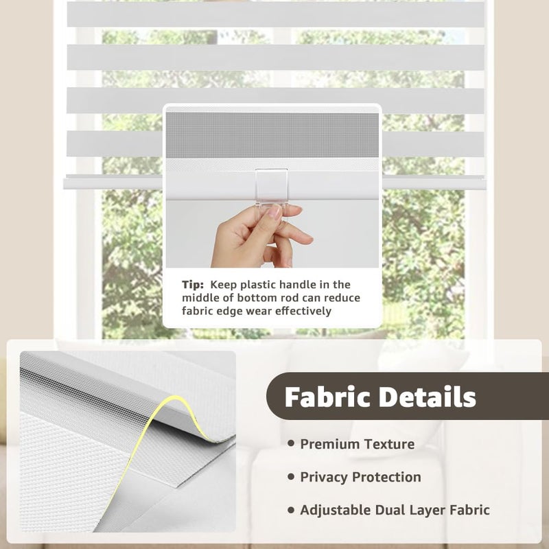 SEEYE Cordless Zebra Blinds for Window, French Door Blinds Free-Stop Roller Window Shades with Valance 18" W x 64" H, 95% Blackout Window Treatment Sheer Blinds & Shades Easy to Install, White - Image 3