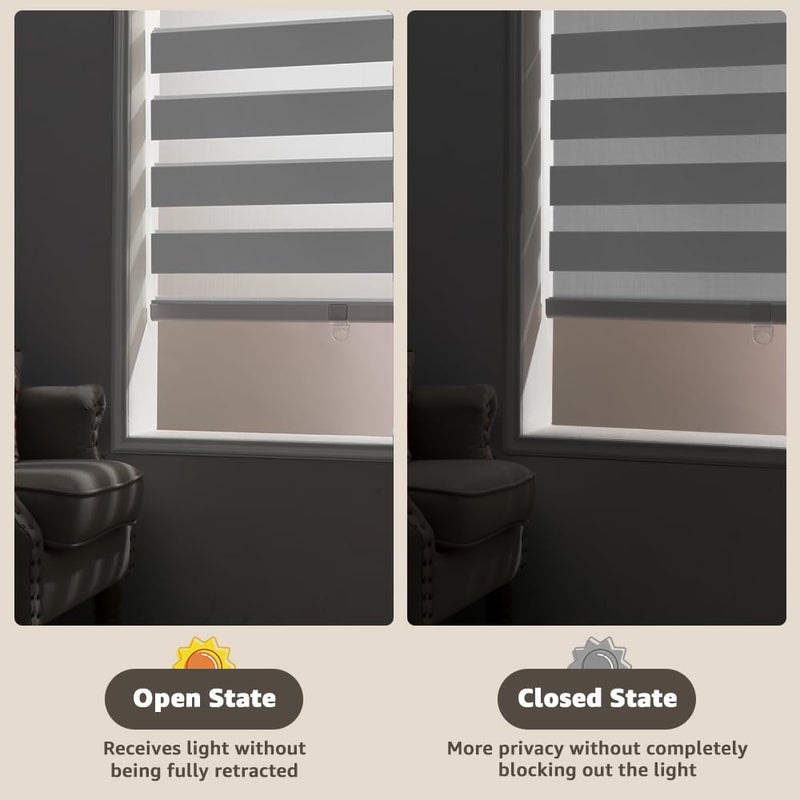 SEEYE Cordless Zebra Blinds for Window, French Door Blinds Free-Stop Roller Window Shades with Valance 18" W x 64" H, 95% Blackout Window Treatment Sheer Blinds & Shades Easy to Install, White - Image 4