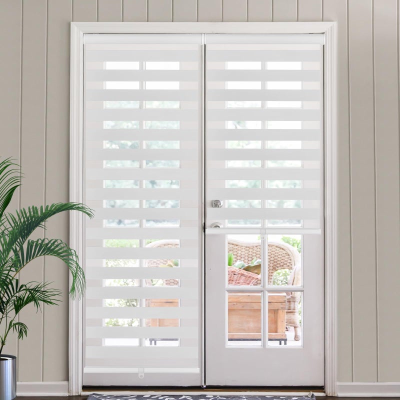 SEEYE Cordless Zebra Blinds for Window, French Door Blinds Free-Stop Roller Window Shades with Valance 18" W x 64" H, 95% Blackout Window Treatment Sheer Blinds & Shades Easy to Install, White - Image 1