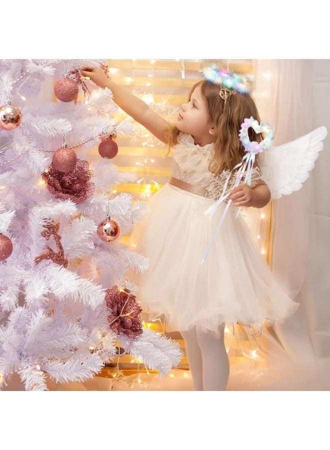 CCOVERY LED Light Up Princess Costume Kids Feather Princess Wings and Halo Headband Tulle Tutu Skirt Fairy Magic Wand Carnival Cosplay Party Costume White Princess Outfits Fancy Dress Up for Girls  - Image 5