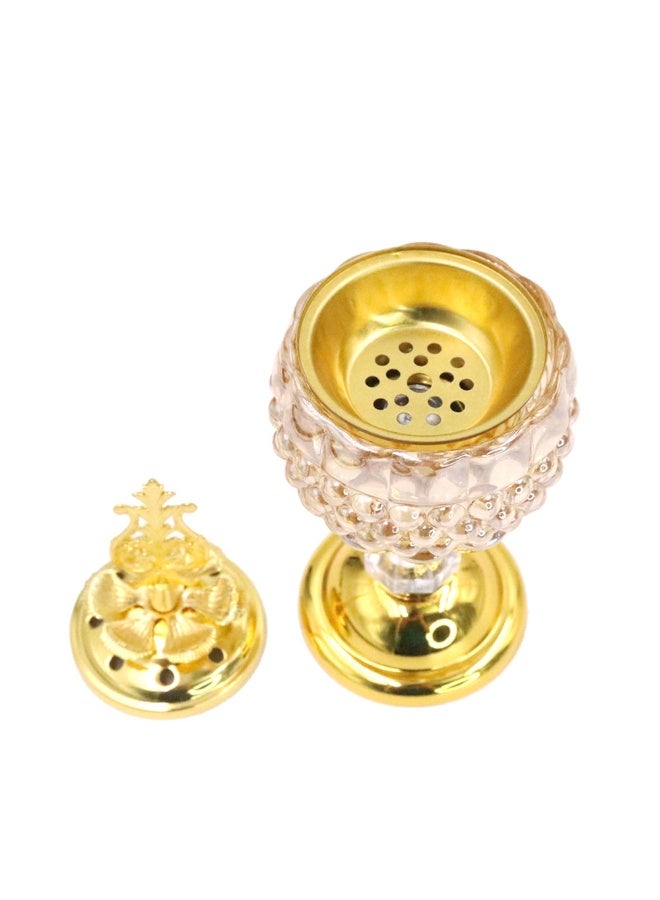 Elegant Gold-Plated Crystal Bakhoor Burner with Stylish Lid Decorative Incense Holder for Home  - Image 1