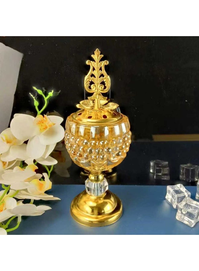 Elegant Gold-Plated Crystal Bakhoor Burner with Stylish Lid Decorative Incense Holder for Home  - Image 2