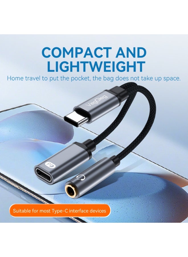 فيج جيج محول شحن USB-C إلى AUX Audio مقاس 3.5 مم + PD - OFC مضفر، توصيل طاقة 60 وات، DAC عالي الدقة، موصلات مطلية بالذهب باللون الأسود - Image 3