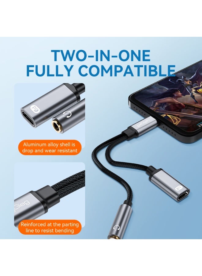 فيج جيج محول شحن USB-C إلى AUX Audio مقاس 3.5 مم + PD - OFC مضفر، توصيل طاقة 60 وات، DAC عالي الدقة، موصلات مطلية بالذهب باللون الأسود - Image 4