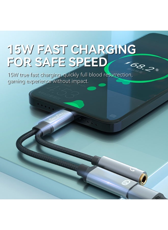 فيج جيج محول شحن USB-C إلى AUX Audio مقاس 3.5 مم + PD - OFC مضفر، توصيل طاقة 60 وات، DAC عالي الدقة، موصلات مطلية بالذهب باللون الأسود - Image 5