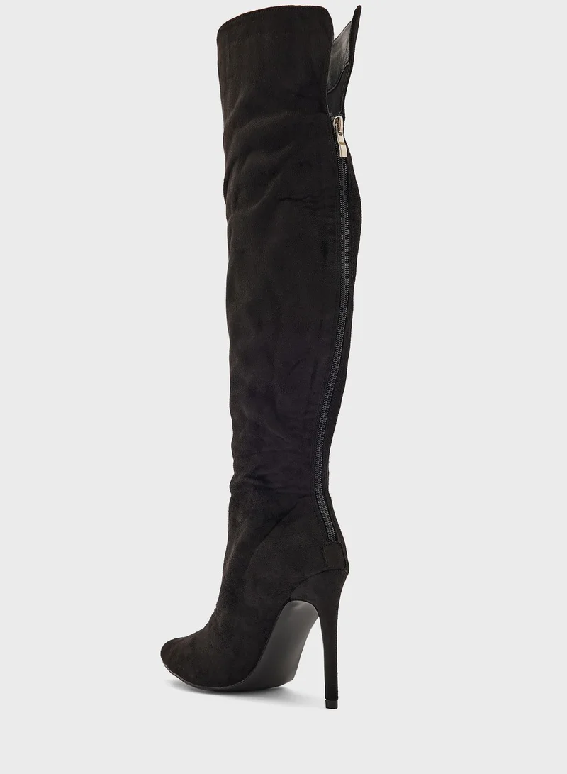 Ginger Faux Suede Pointed Knee High Boot