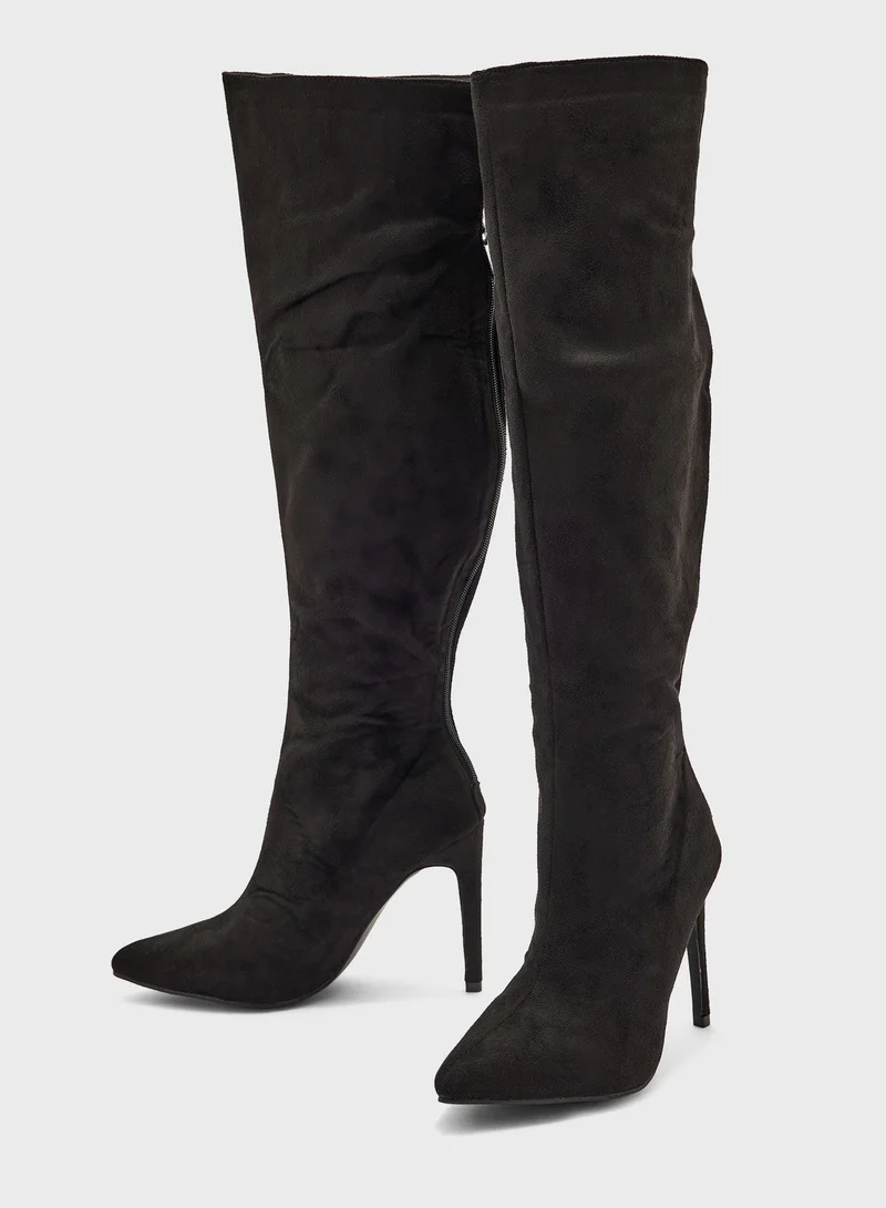 Ginger Faux Suede Pointed Knee High Boot