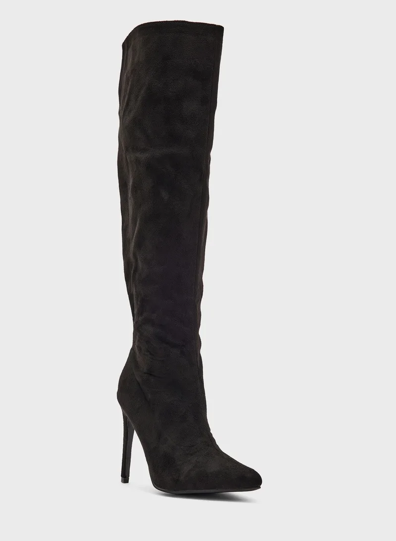 Ginger Faux Suede Pointed Knee High Boot