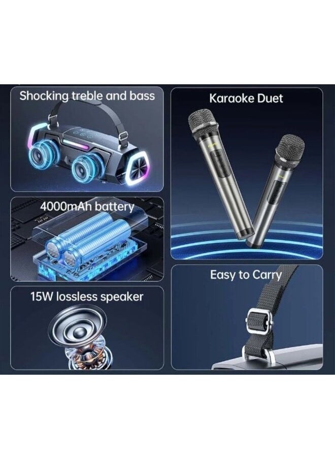 Portable Karaoke Bluetooth Speaker with Dual Wireless Microphone