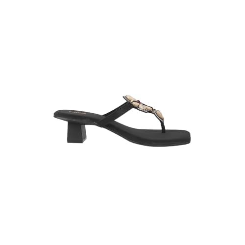 Mochi Women Black Synthetic Floral-Embellished Block Heel Sandal UK/6 EU/39 (32-951) - Image 4