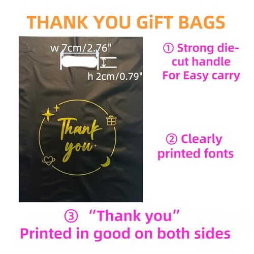 ROSEBB 100PCS Black Thank You Gift bag, reusable plastic bag with suitable for boutiques,retail shopping,weddings, birthdays,Thanksgiving,Christmas,business gifts, stores,party and boutique bags,(6"x8") - Image 4