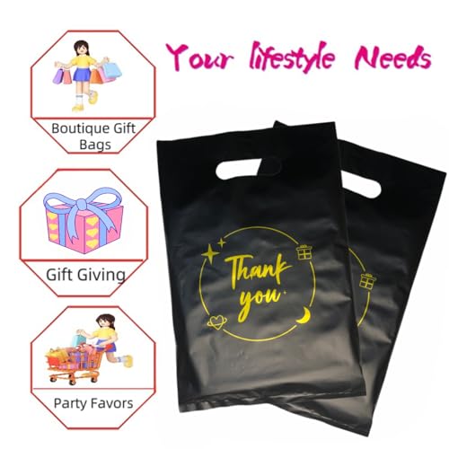 ROSEBB 100PCS Black Thank You Gift bag, reusable plastic bag with suitable for boutiques,retail shopping,weddings, birthdays,Thanksgiving,Christmas,business gifts, stores,party and boutique bags,(6"x8") - Image 3