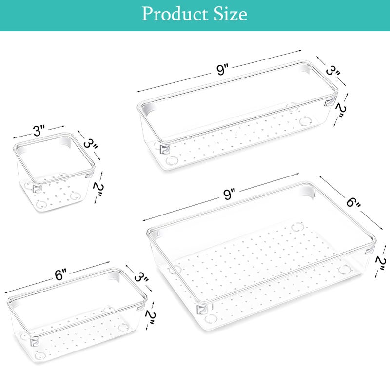 FYY Clear Plastic Drawer Organizers Set 8 Pcs Desk Drawer Organizer Trays for Home Bedroom Kitchen Bathroom Office Makeup Drawer Organizer Clear - Image 2