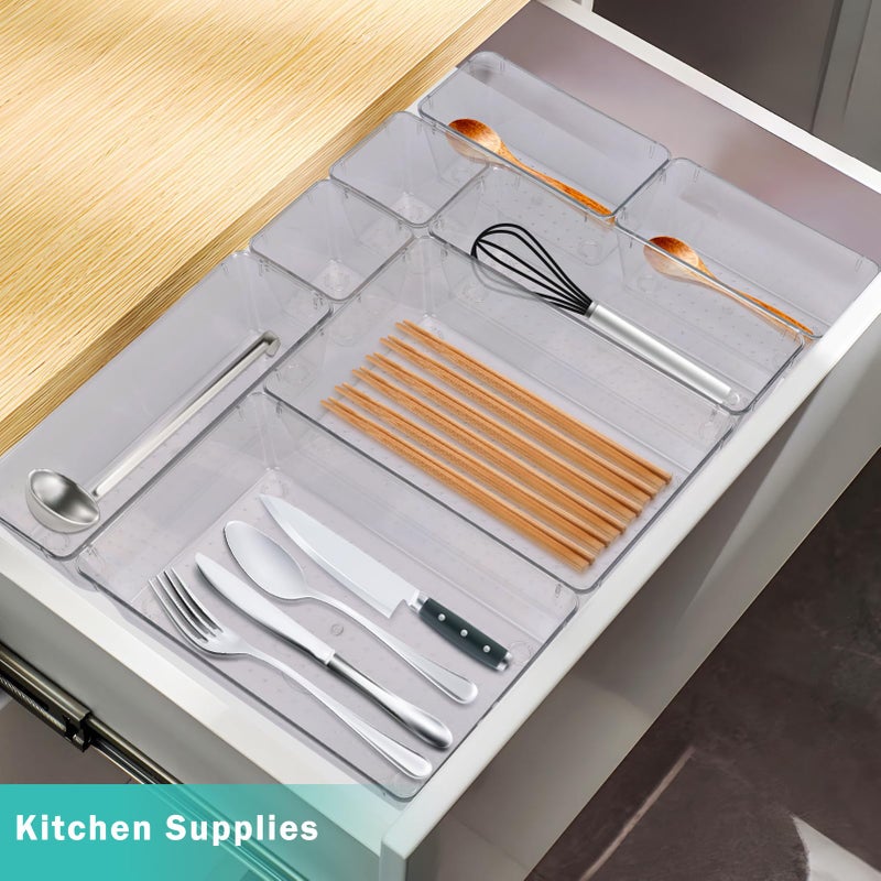 FYY Clear Plastic Drawer Organizers Set 8 Pcs Desk Drawer Organizer Trays for Home Bedroom Kitchen Bathroom Office Makeup Drawer Organizer Clear - Image 5