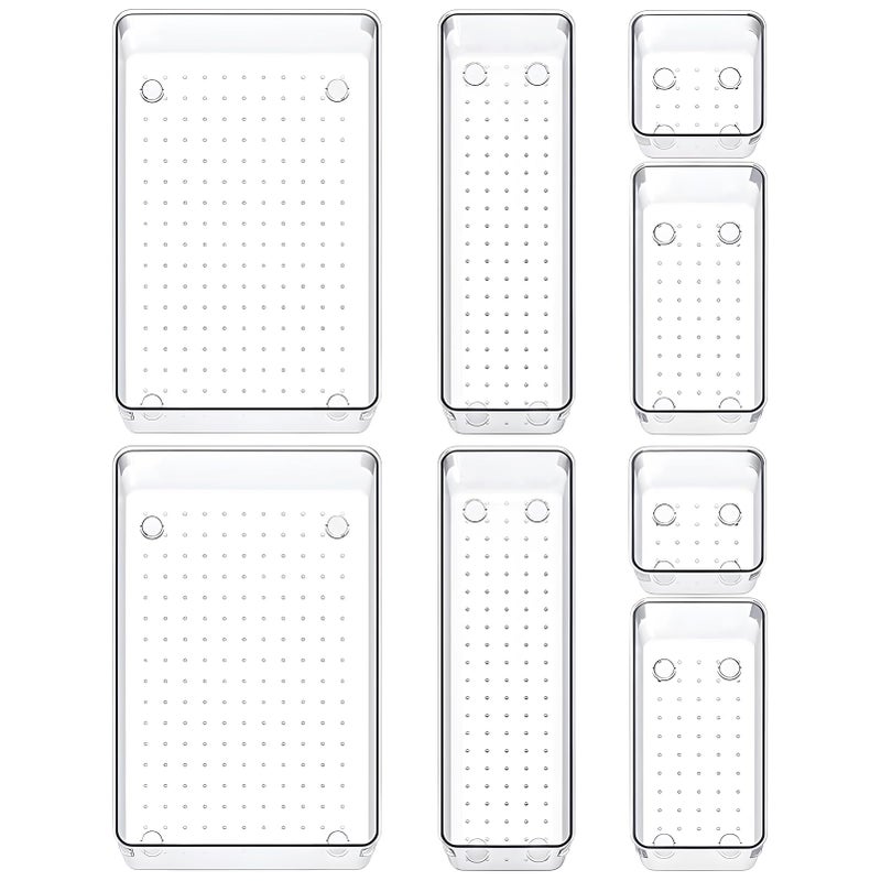 FYY Clear Plastic Drawer Organizers Set 8 Pcs Desk Drawer Organizer Trays for Home Bedroom Kitchen Bathroom Office Makeup Drawer Organizer Clear - Image 1
