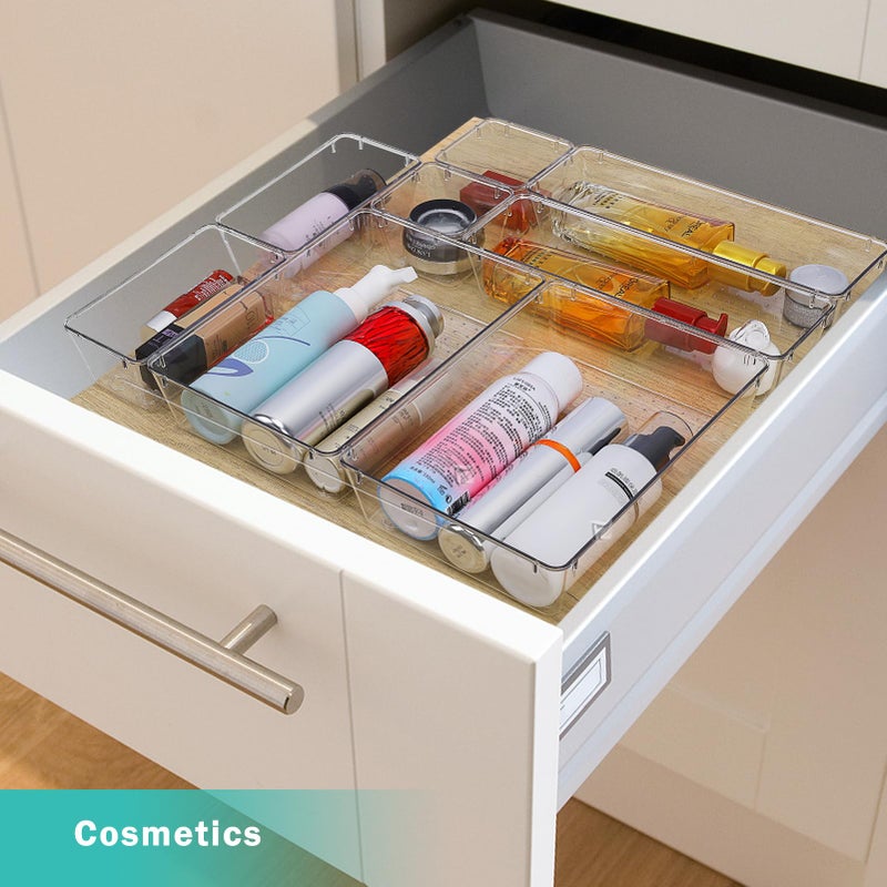 FYY Clear Plastic Drawer Organizers Set 8 Pcs Desk Drawer Organizer Trays for Home Bedroom Kitchen Bathroom Office Makeup Drawer Organizer Clear - Image 4