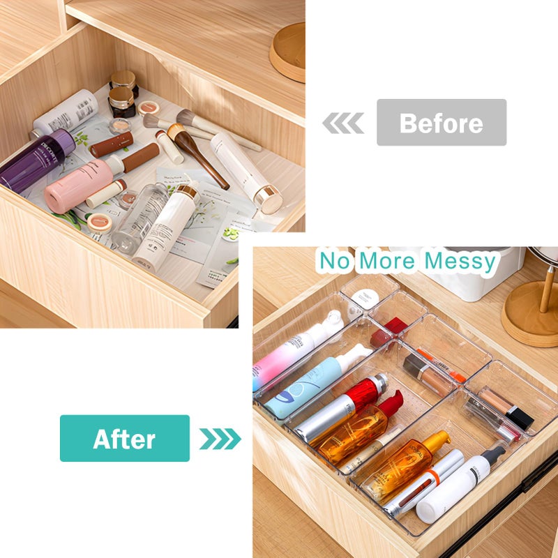 FYY Clear Plastic Drawer Organizers Set 8 Pcs Desk Drawer Organizer Trays for Home Bedroom Kitchen Bathroom Office Makeup Drawer Organizer Clear - Image 3