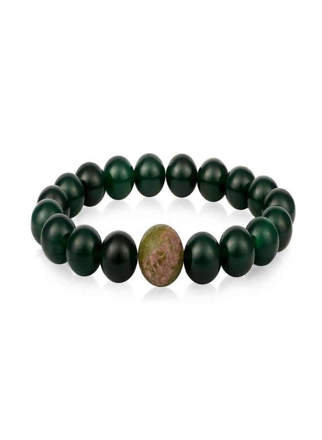 Chitshakti Lab Certified Green Jade Bracelet | Unisex both for Men & Women | 18beads Stretchable Bracelet with Unakite Stone | Natural Crystal Healing Stone - Image 1