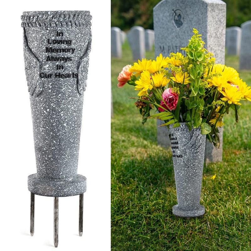 MIBUNG MIBUNG Cemetery Grave Vase with Ground Spikes Angel Wings Vase for FreshArtificial Flowers Floral Holder Headstone Decorations Grave Marker Memorial Stone Garden Yard Stake Sympathy Gift 