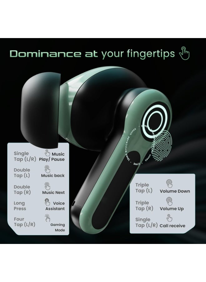 Boult Audio - Boult Audio Z40 Gaming in Ear Earbuds with 60H Playtime, 40ms Ultra Low Latency, Quad Mic ENC, Fast Pairing, Breathing LEDs, Type-C Fast Charging, BTv 5.4, Made in India, Earbuds TWS (Black Moss) - Image 1