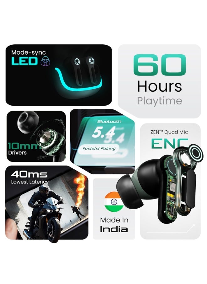 Boult Audio - Boult Audio Z40 Gaming in Ear Earbuds with 60H Playtime, 40ms Ultra Low Latency, Quad Mic ENC, Fast Pairing, Breathing LEDs, Type-C Fast Charging, BTv 5.4, Made in India, Earbuds TWS (Black Moss) - Image 1