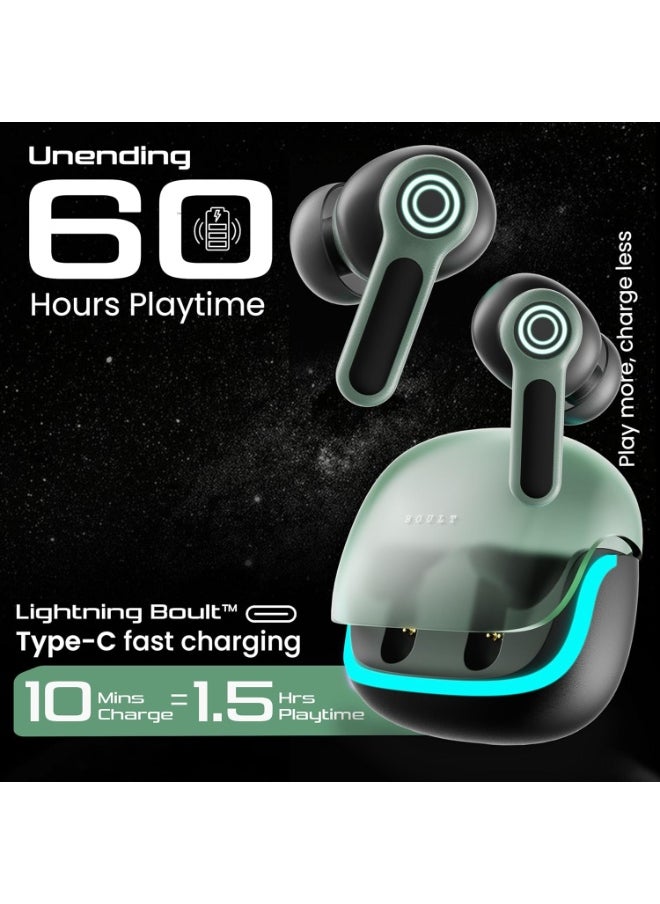 Boult Audio - Boult Audio Z40 Gaming in Ear Earbuds with 60H Playtime, 40ms Ultra Low Latency, Quad Mic ENC, Fast Pairing, Breathing LEDs, Type-C Fast Charging, BTv 5.4, Made in India, Earbuds TWS (Black Moss) - Image 1