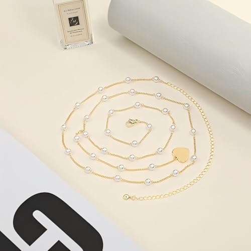 Fabme Women's Gold Waist ChainWaist - Stylish Saree Gold Plated Belly Chain Pearl Heart Body Hip Chain for The Waist Ladies Sexy Bikini Jewelry (26-42 in) - Image 4