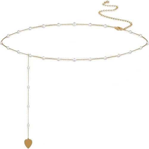 Fabme Women's Gold Waist ChainWaist - Stylish Saree Gold Plated Belly Chain Pearl Heart Body Hip Chain for The Waist Ladies Sexy Bikini Jewelry (26-42 in) - Image 3