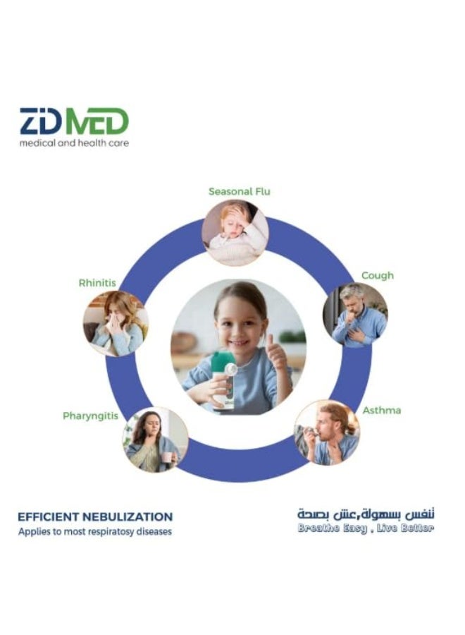 زدميد Zidmed جهاز بخار شبكي محمول للأطفال والكبار علاج تنفسي صامت ومضغوط - Image 4