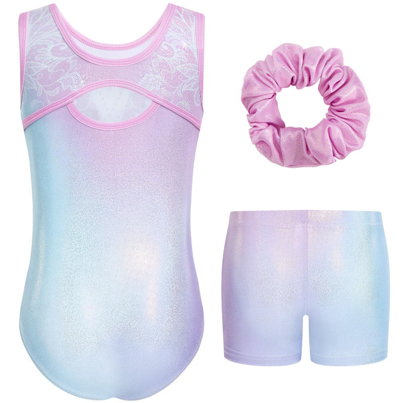 Gogokids Gymnastics Leotards for Girls Sparkly Rhinestone Dance Unitards Biketards with Shorts Activewear, Pink Blue, 11-12 Years - Image 2