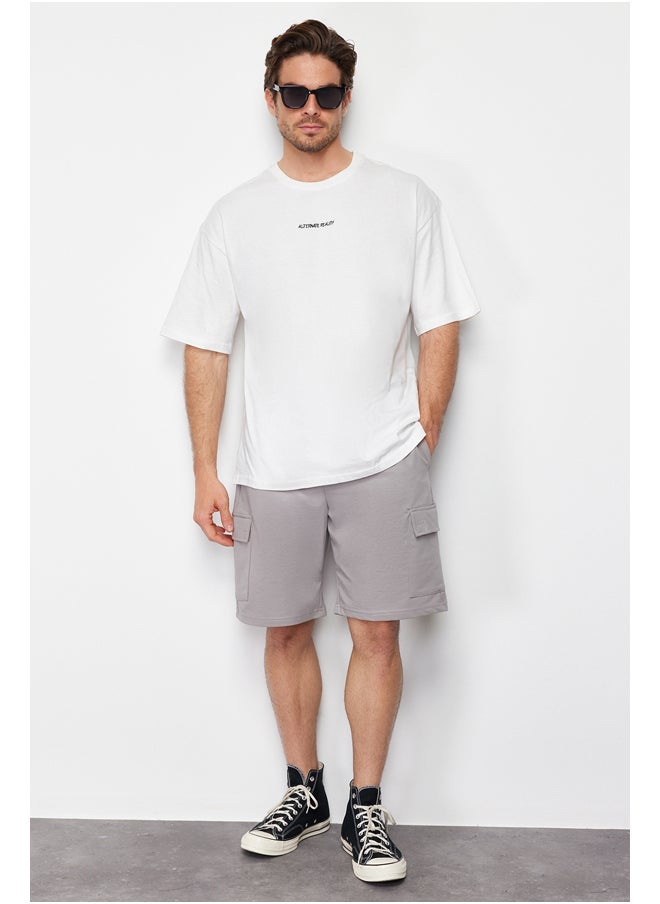 trendyol Gray Oversize/Wide-Fit Concealed Cord Elastic Waist Cargo Pocket Tag Shorts TMNSS24SR00018  - Image 1